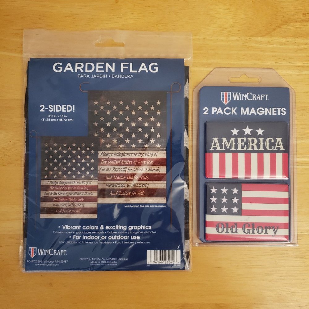 Patriotic Pledge Allegiance Garden Flag + American Flag Magnets 2pk